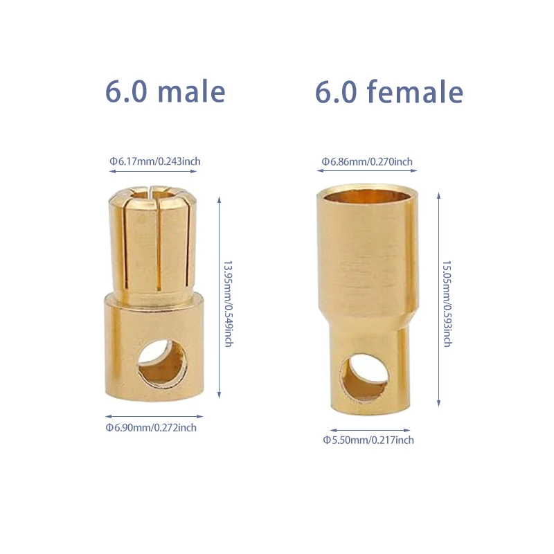 RC 2/5/10Pairs Gold Plated 6..0mm Banana Plug Bullet Male Female Connector for RC Lipo Battery ESC Motor Charger Plane Boat Car