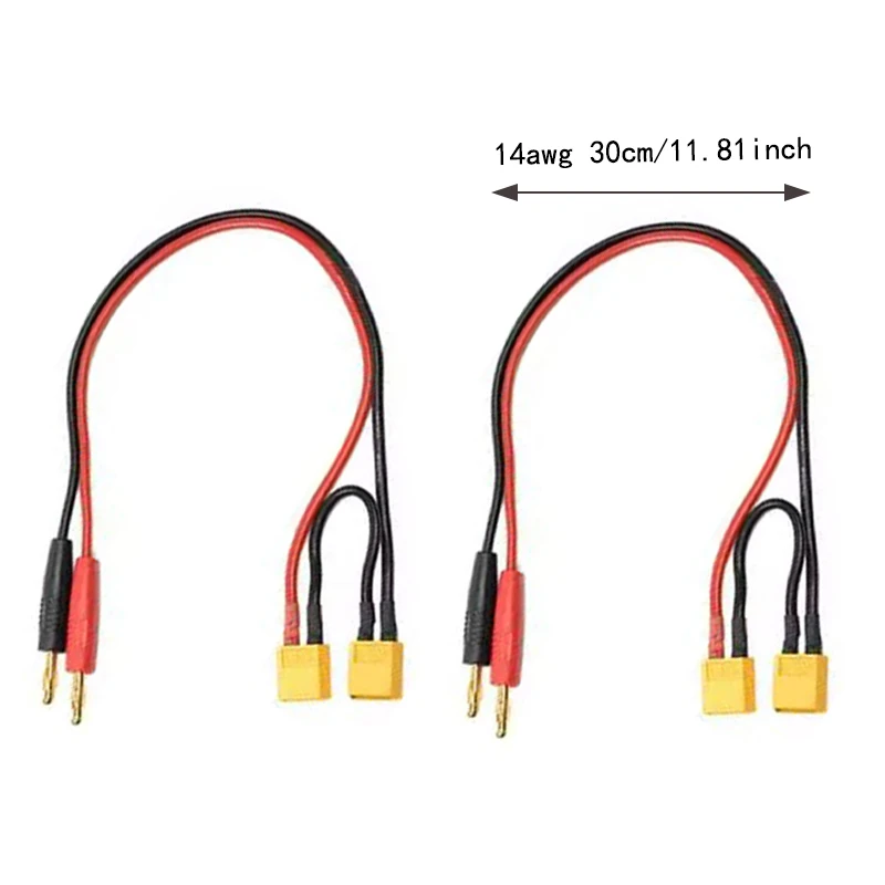 1/2 Pcs XT60 Charge Lead 2 XT60 Male Connector Serial adapter to 4.0mm Gold Plated Plug Connector Charge RC Lead Wire 14awg 30cm