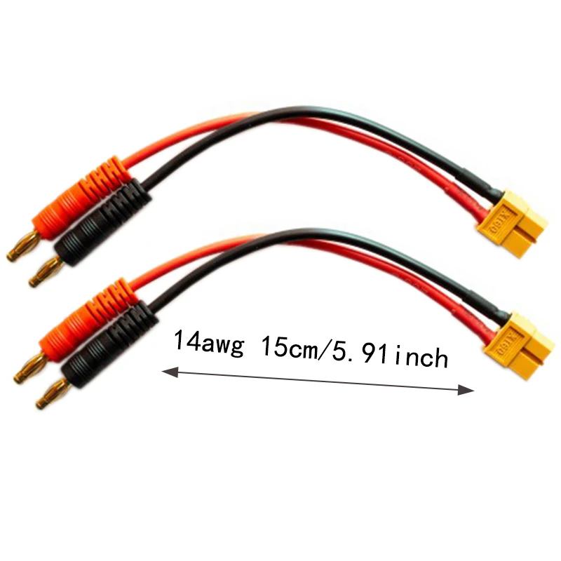 2Pcs XT60 Female Plug to 4.0mm Male Banana Connector Adapter Charge Cable Lead Wire 14awg 15cm/30cm for ISDT Style Chargers